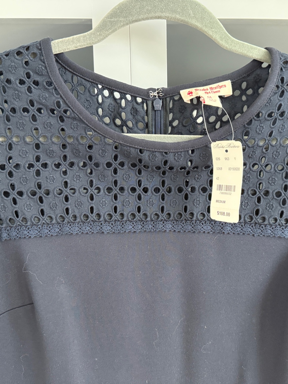 Brooks Brothers Navy Eyelet Yoke Short Sleeve Dress